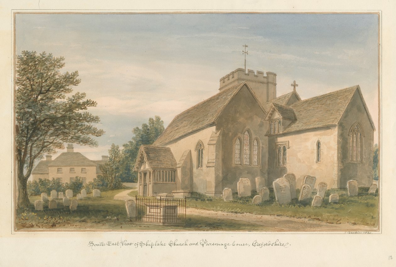Oxfordshire - Shiplake Church and Parsonage House, 1830 av John Buckler