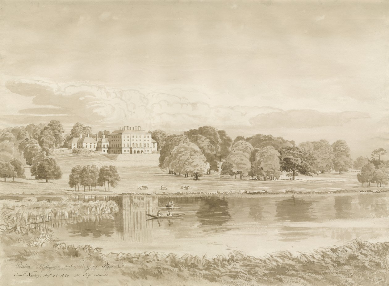 Patshull House: sepia vasketegning, 26. august 1820 av John Buckler