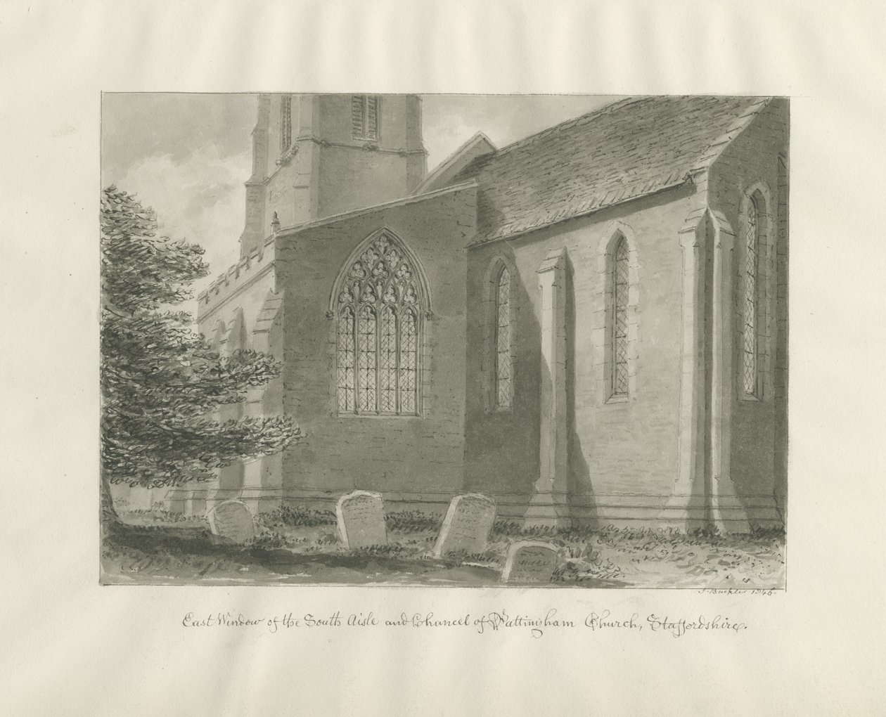Pattingham Church - East Window: sepia-tegning, 1846 av John Buckler