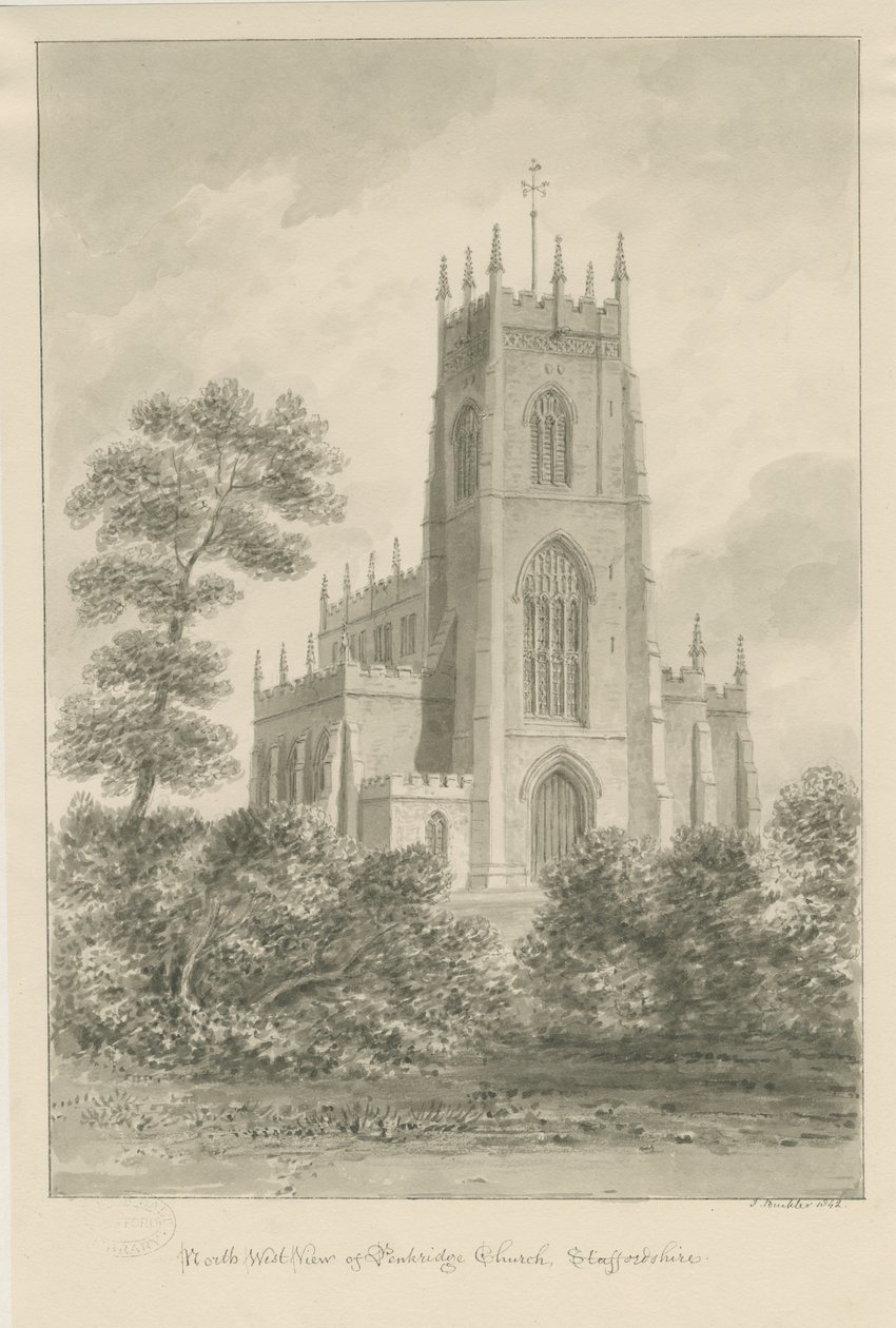 Penkridge Church: sepia-tegning av John Buckler