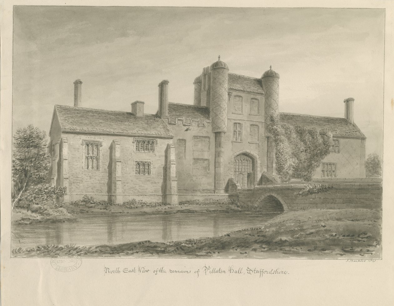 Pillaton Hall: sepia tegning av John Buckler