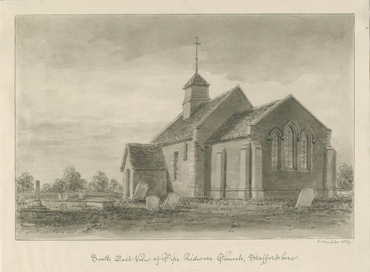 Pipe Ridware Church: sepia-tegning av John Buckler