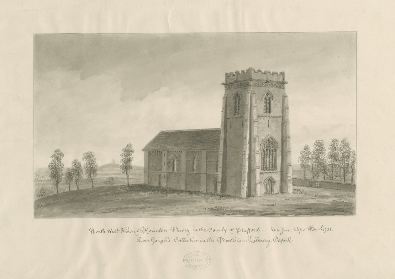 Ranton Abbey [Priory]: sepia-tegning, nd [1770-1851] (tegning) av John Buckler