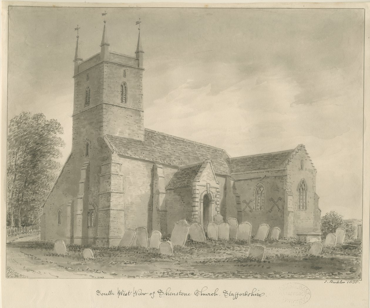 Shenstone Church: sepia-tegning av John Buckler