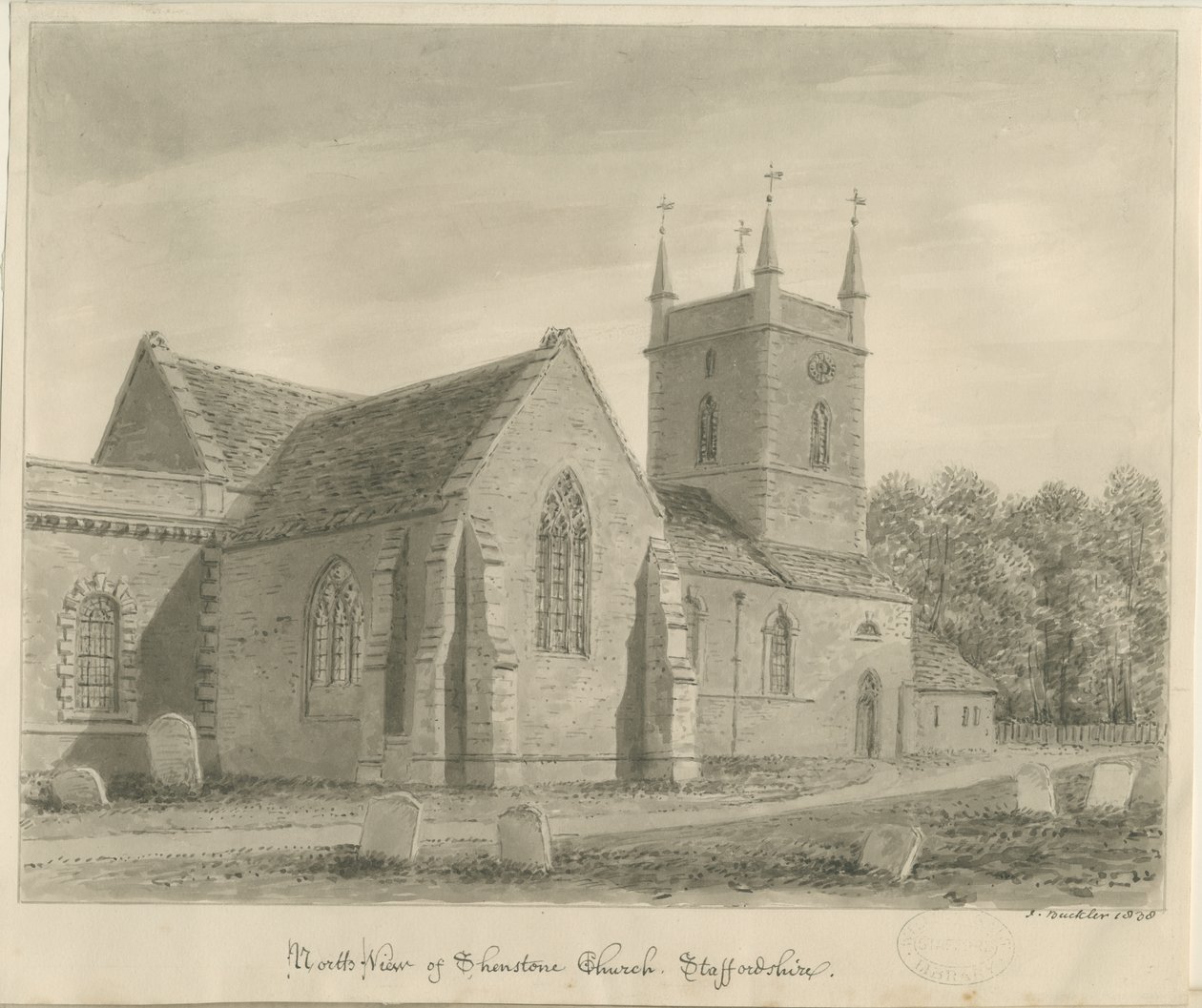 Shenstone Church: sepia tegning av John Buckler