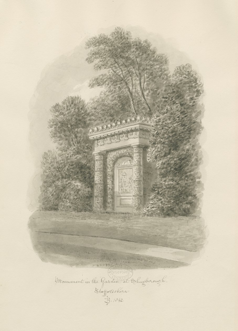 Shugborough - Monument: sepia-tegning av John Buckler