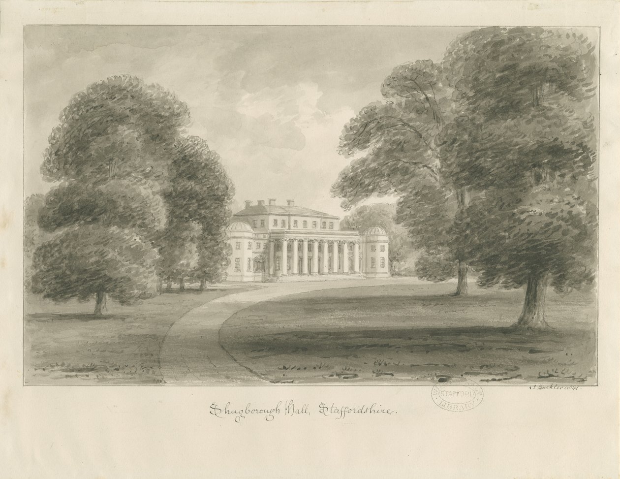 Shugborough Hall: sepia-tegning av John Buckler
