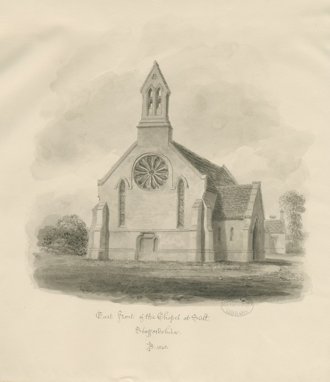 Stafford - Salt Chapel [St. James"]: sepia-tegning av John Buckler