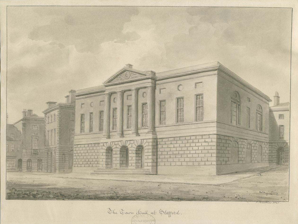Stafford - Shire Hall: sepia-tegning av John Buckler