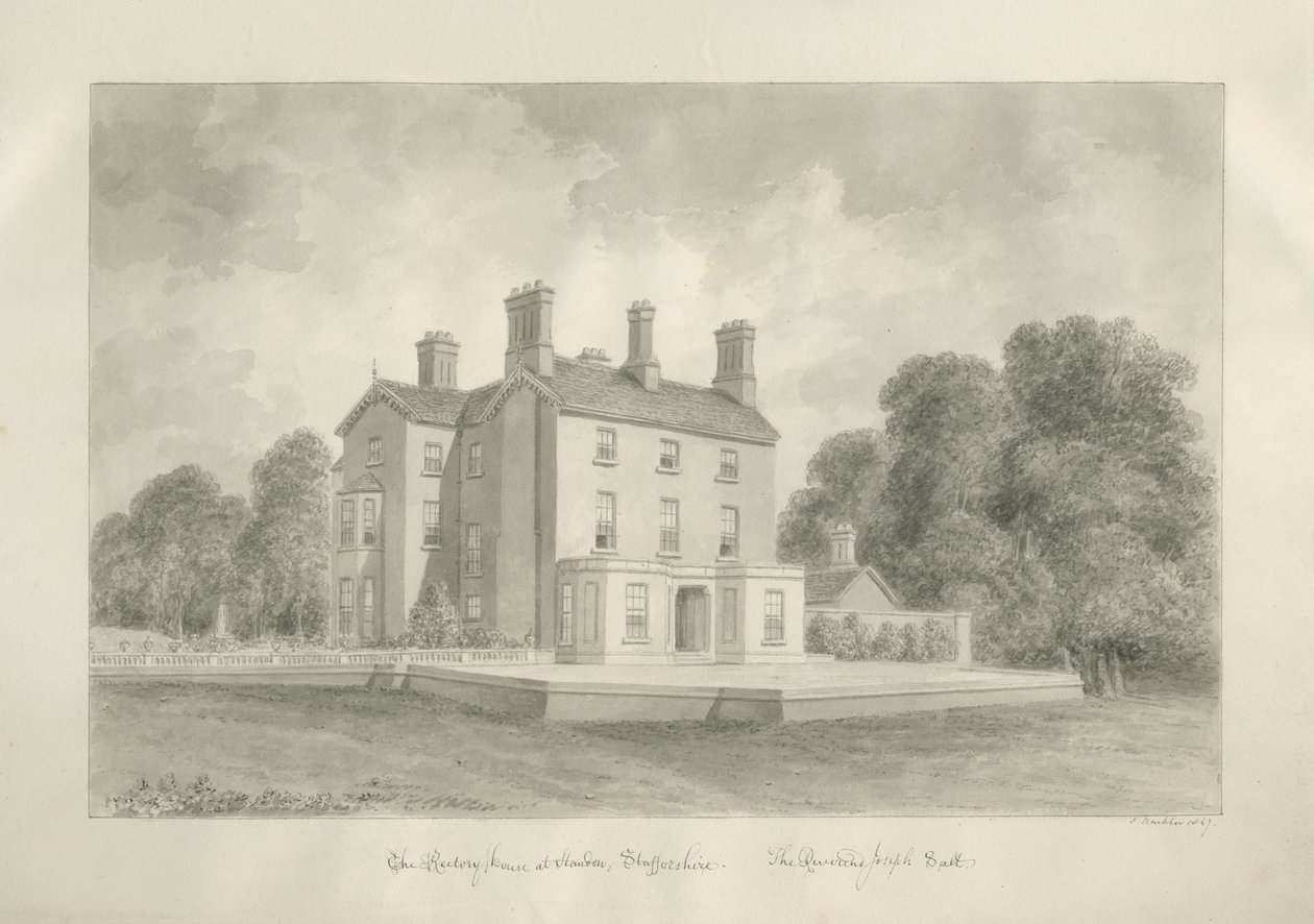 Standon - prestegård til pastor Joseph Salt: sepia-tegning av John Buckler