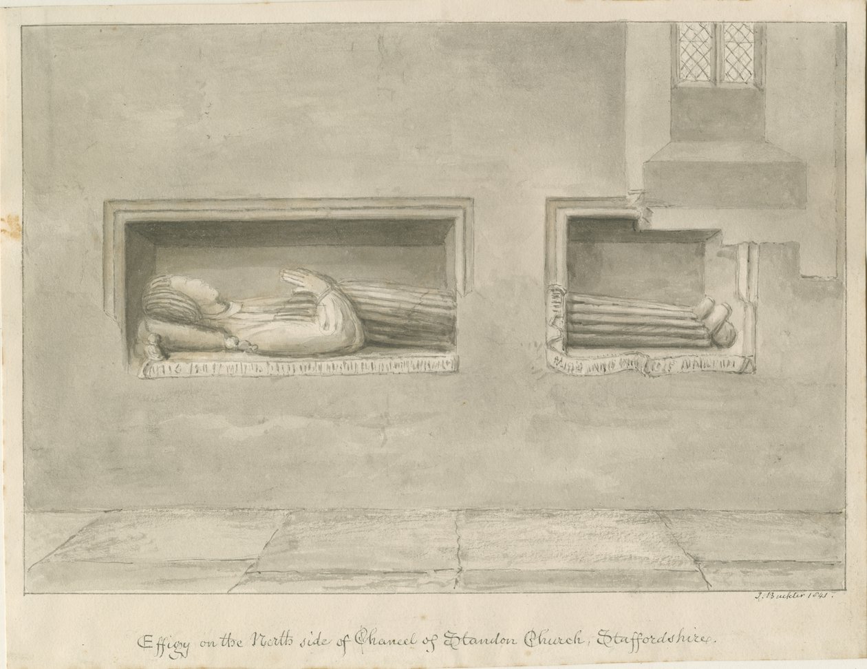 Standon Church - Wall Tomb [til Nicholas Hyde]: sepia-tegning av John Buckler