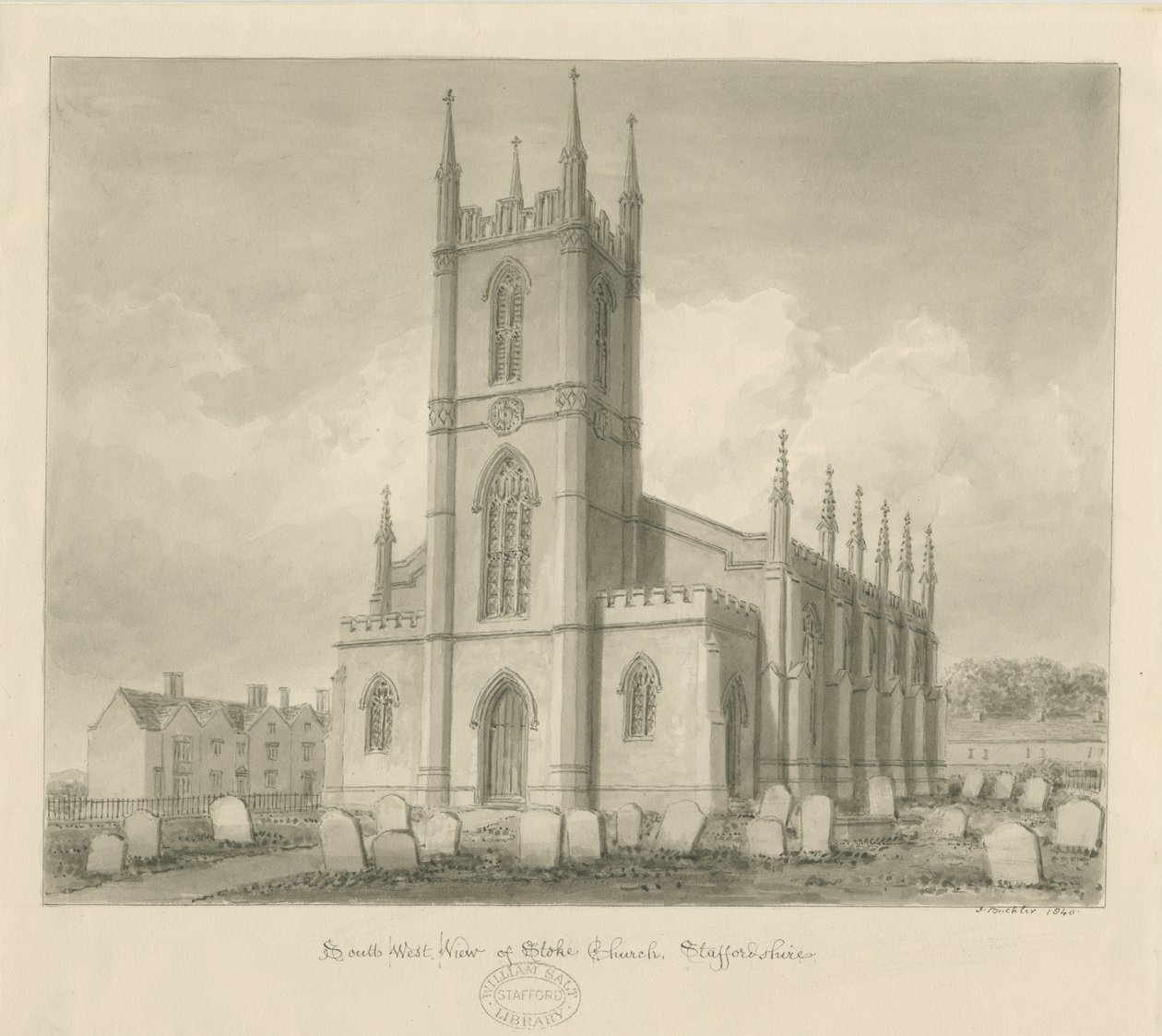 Stoke-upon-Trent Church [Ny]: sepia-tegning av John Buckler