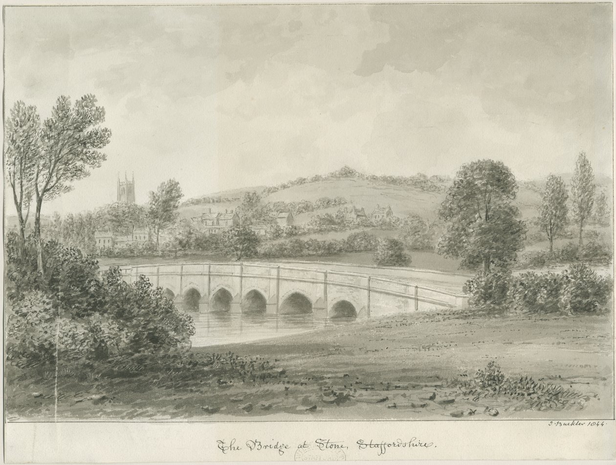 Stein - Bro over elven Trent: sepiavasktegning, 1844 av John Buckler