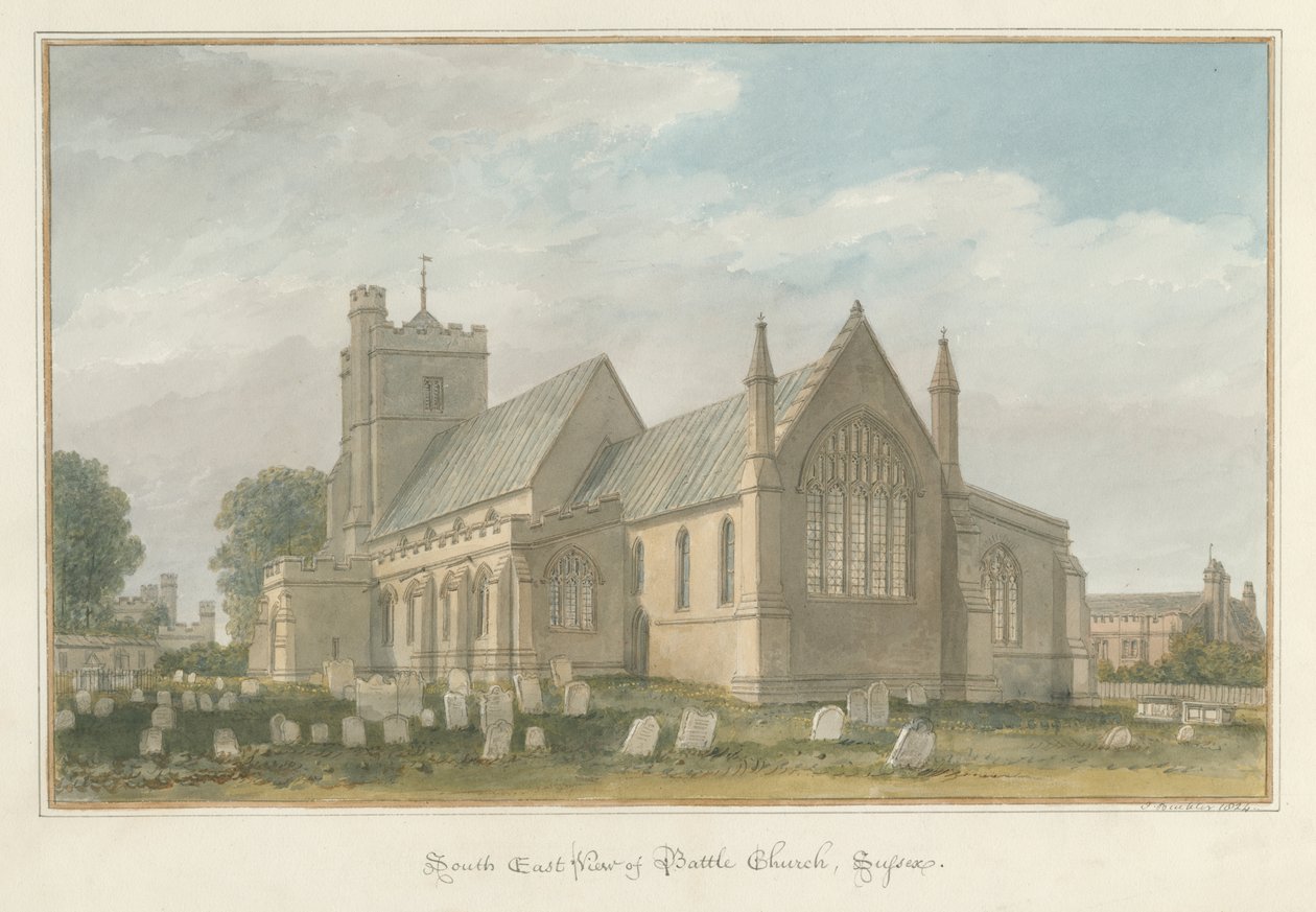 Sussex - Battle Church, 1824 av John Buckler