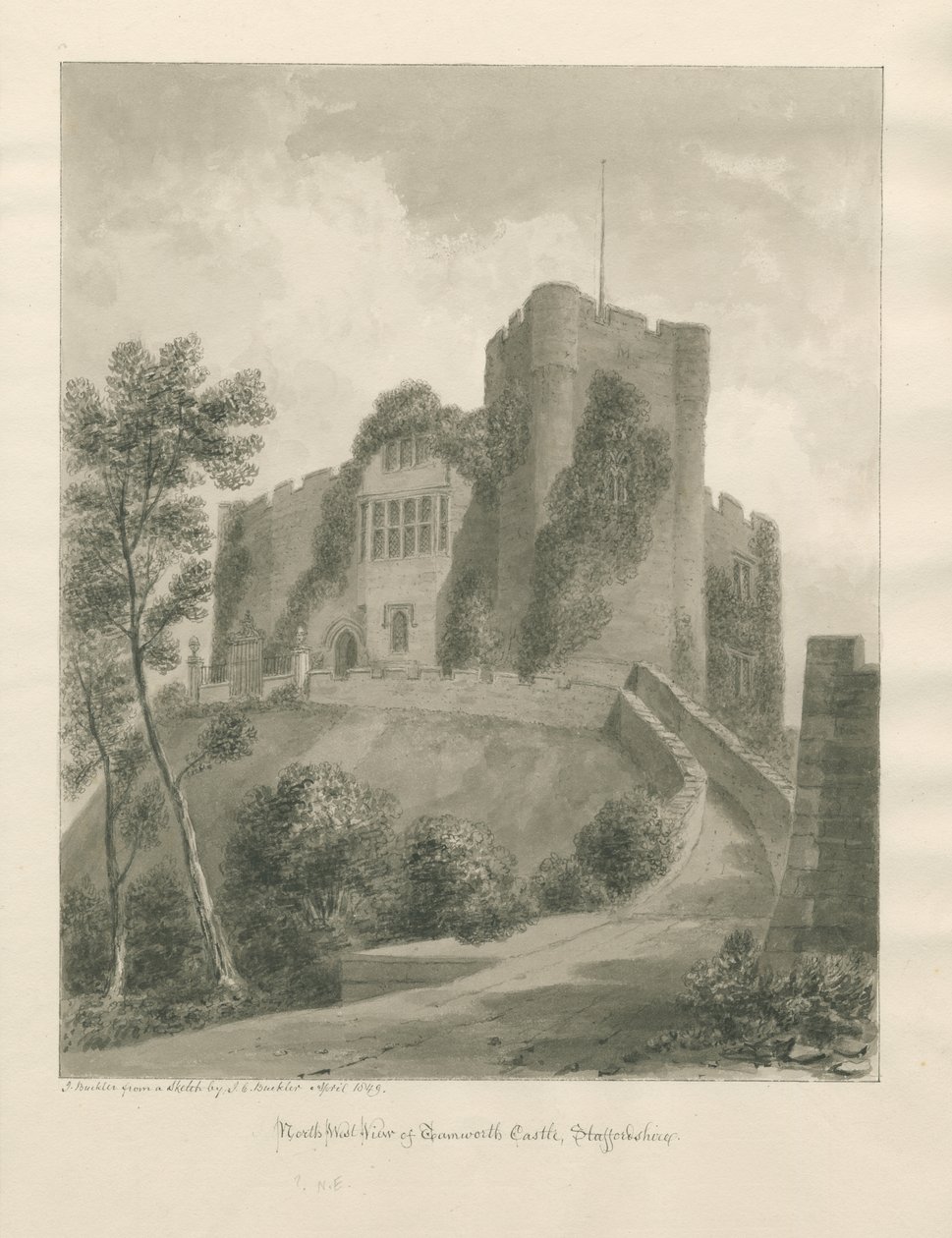 Tamworth Castle: sepia-tegning, april 1849 (tegning) av John Buckler