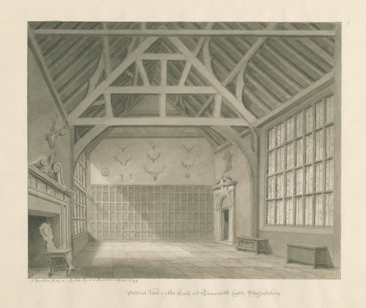 Tamworth Castle: sepia-tegning, april 1849 (tegning) av John Buckler