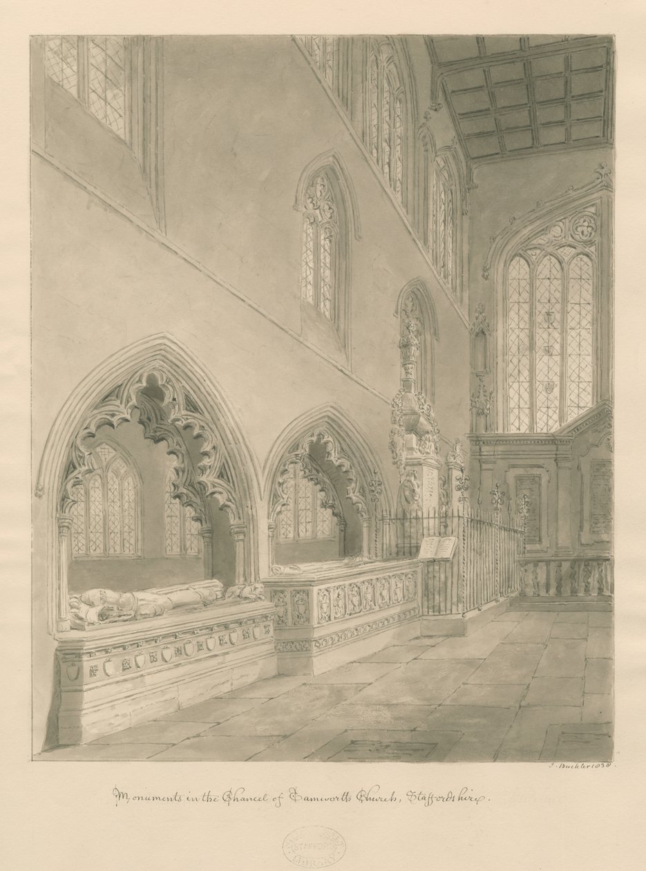 Tamworth Church - Monumenter: sepia-tegning av John Buckler