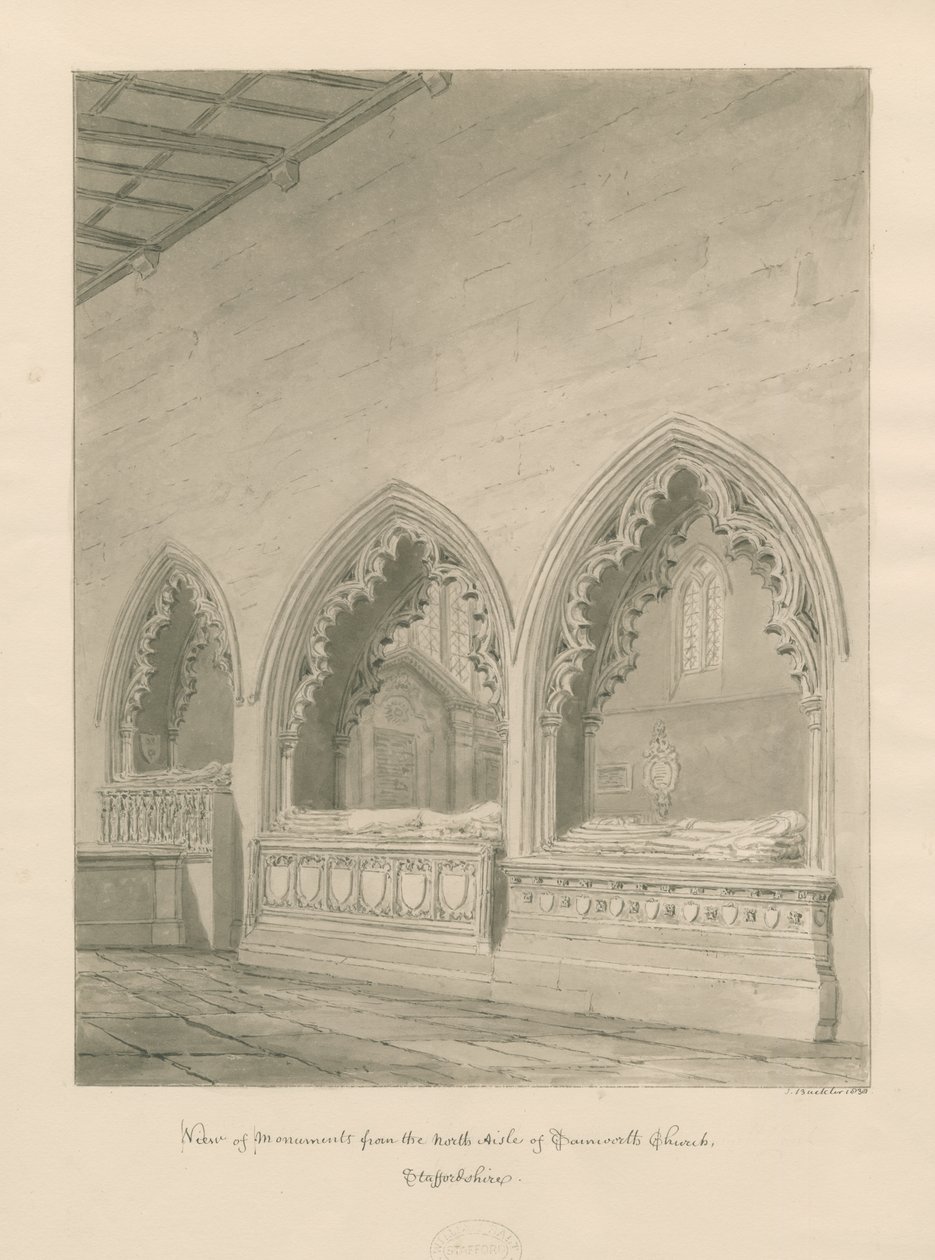 Tamworth Church - Monumenter: sepia-tegning av John Buckler