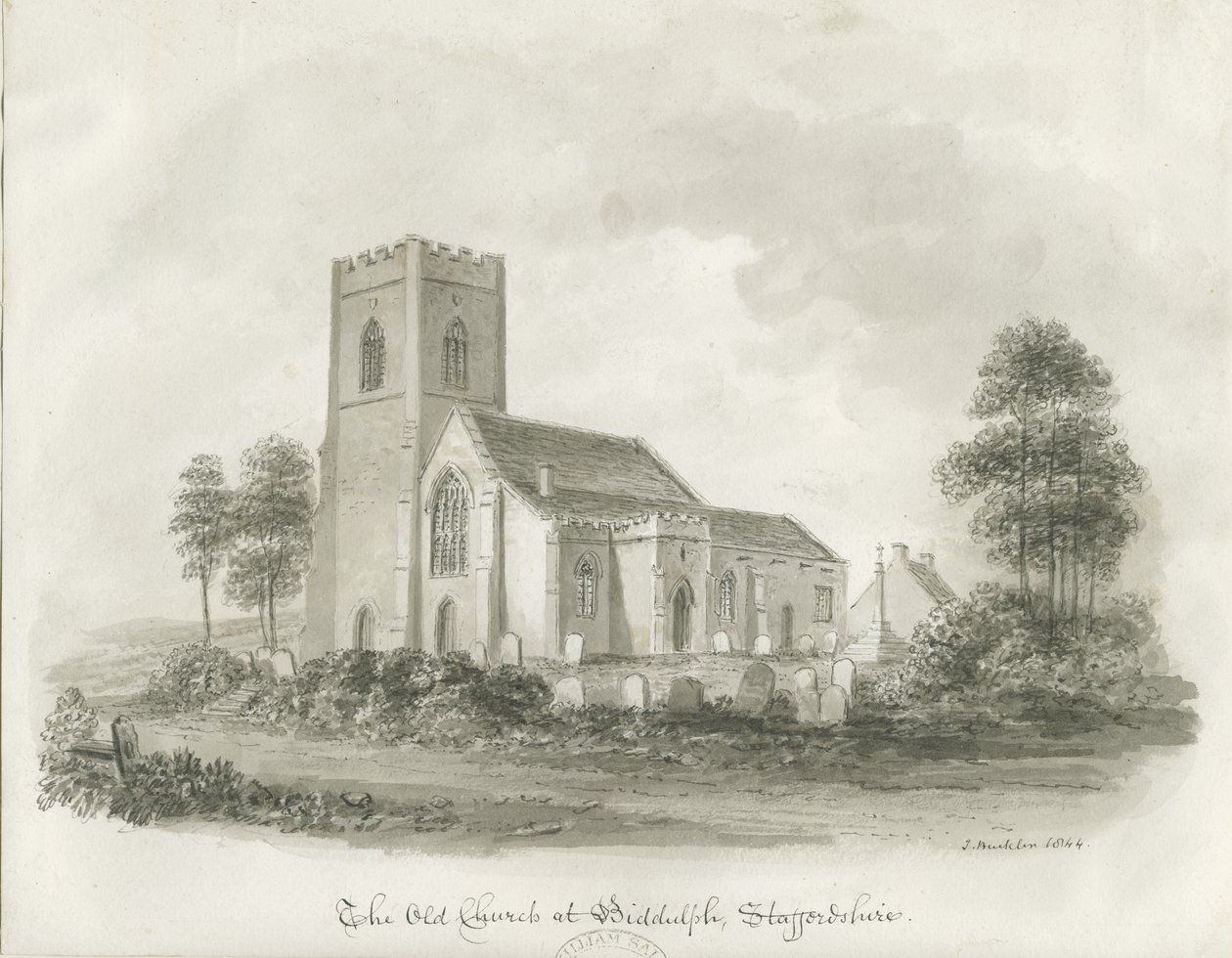 Den gamle kirken i Biddulph, Staffordshire, 1844 av John Buckler