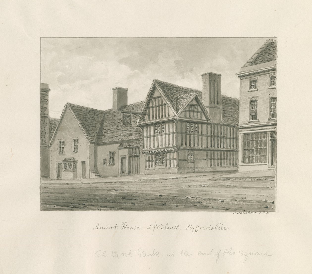 Walsall Town - Ancient House: sepia-tegning av John Buckler