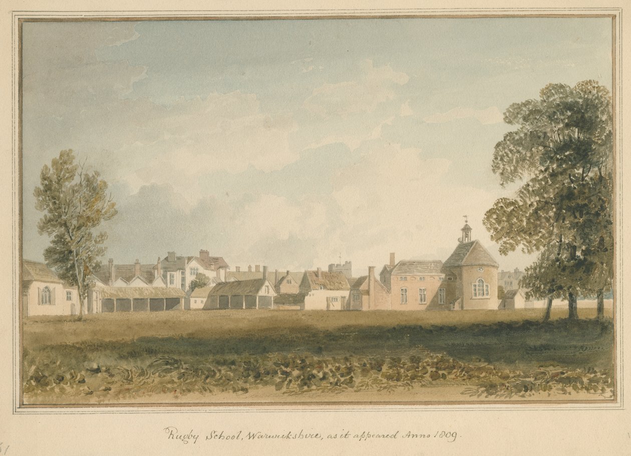 Warwickshire - Rugby School, 1809 av John Buckler