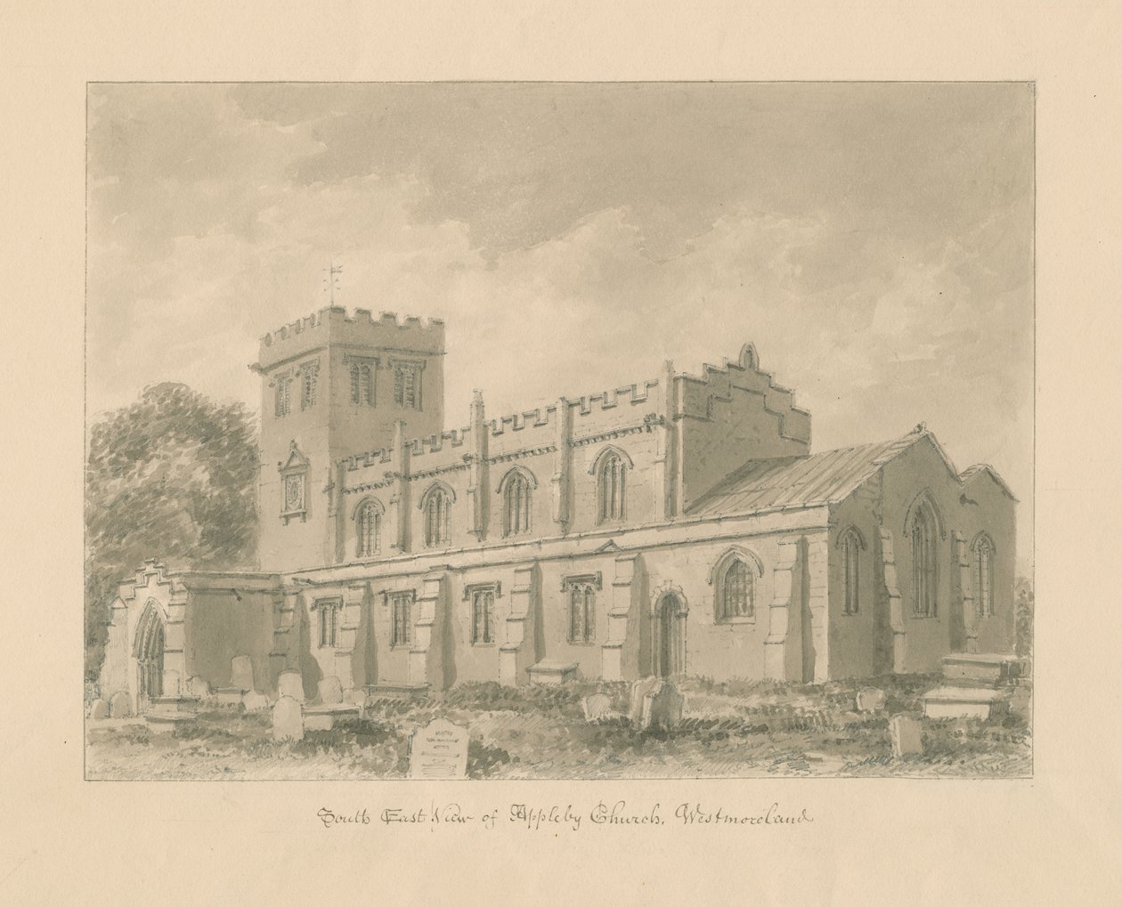 Westmorland - Appleby kirke: sepia-tegning, 1800 av John Buckler