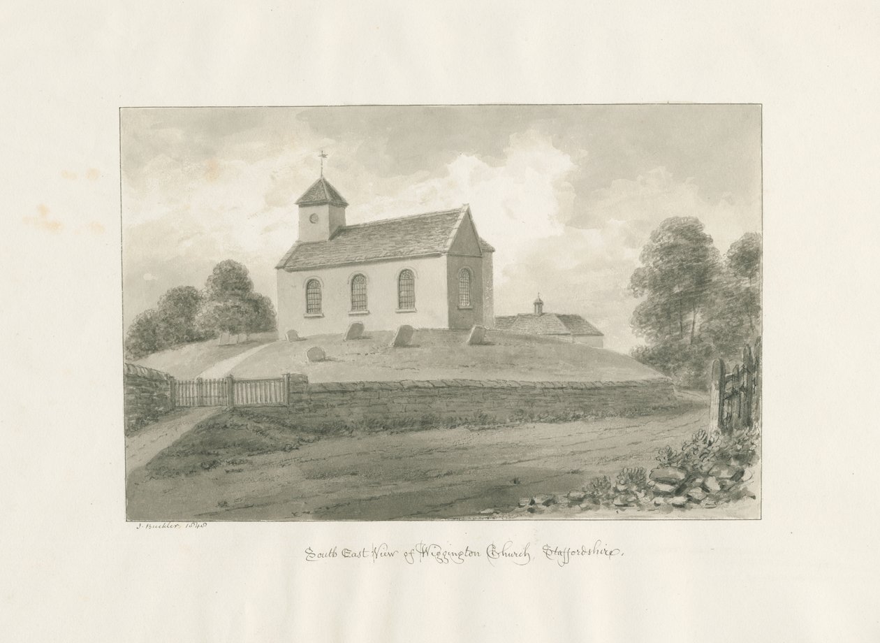 Wigginton Church: sepia-tegning, 1848 av John Buckler