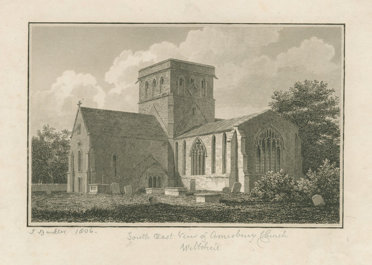 Wiltshire - Amesbury Church: gravering, 1806 av John Buckler
