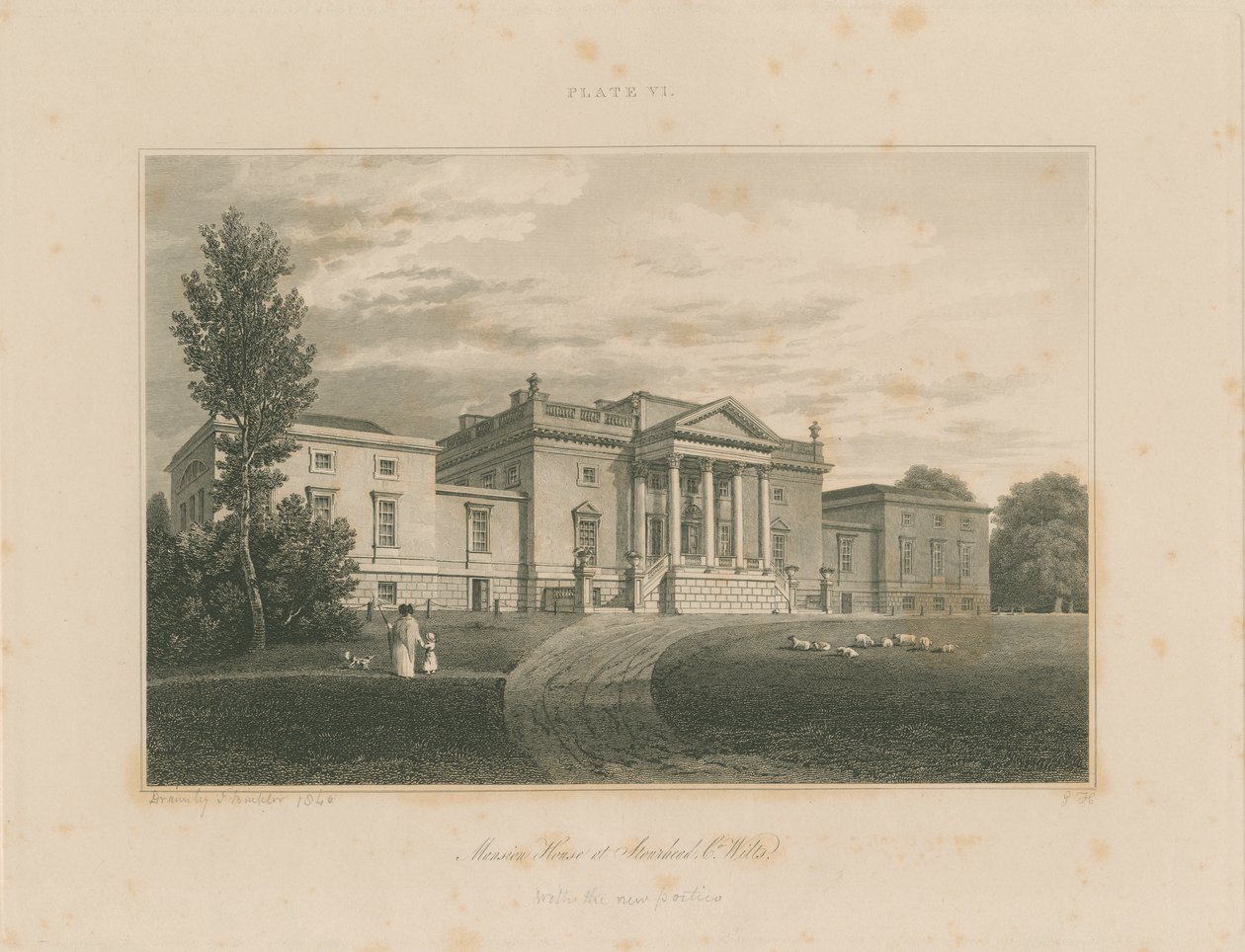Wiltshire - Stourhead - Mansion: gravering av John Buckler