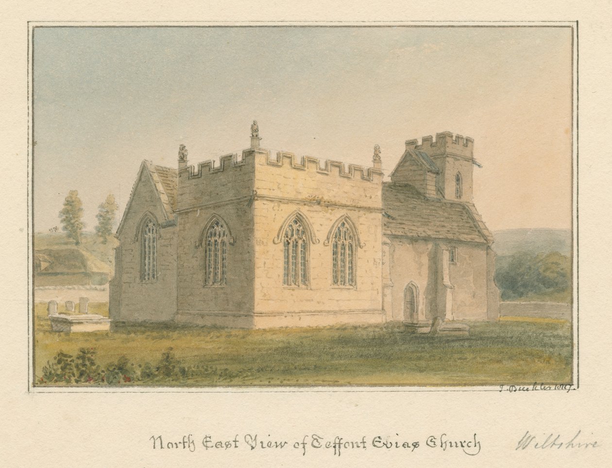 Wiltshire - Teffont Evias kirke, 1817 av John Buckler