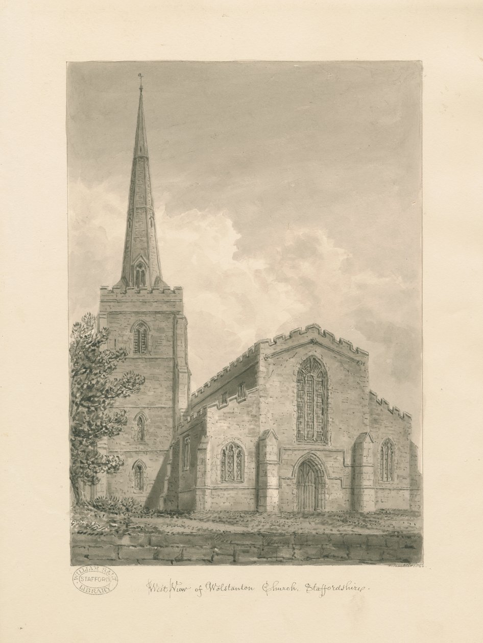 Wolstanton Church: sepia-tegning av John Buckler