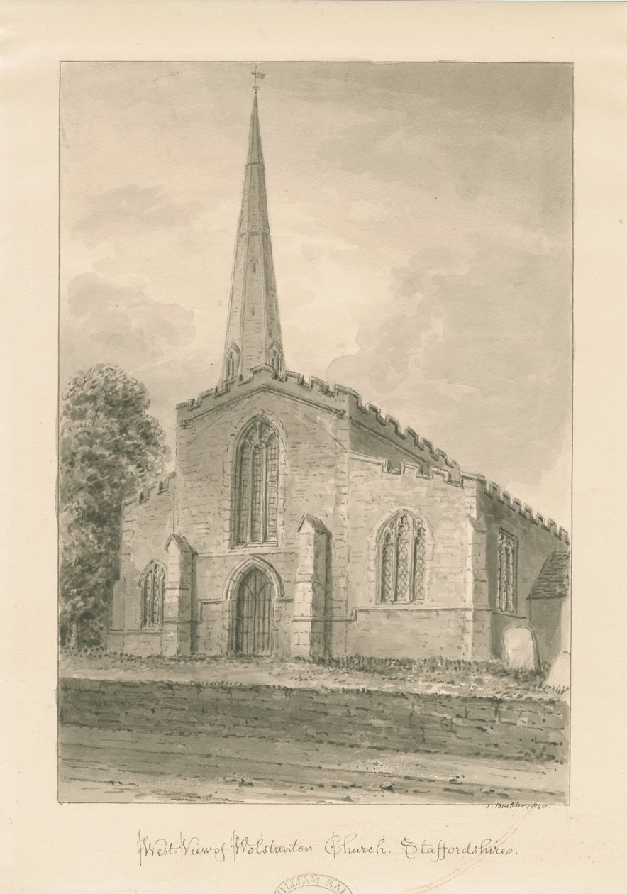 Wolstanton Church: sepia-tegning av John Buckler
