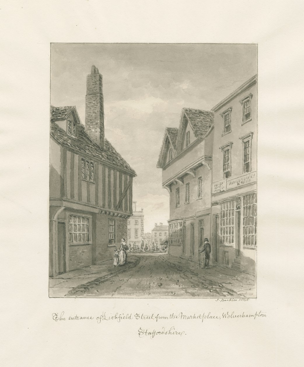 Wolverhampton - Lichfield Street: sepia-tegning av John Buckler