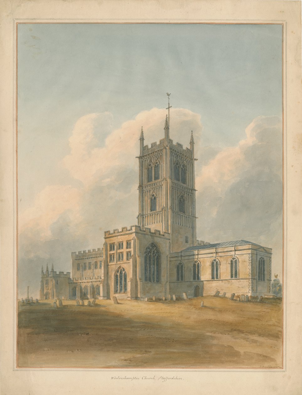 Wolverhampton - St. Peters kirke: akvarellmaleri, 1844 av John Buckler