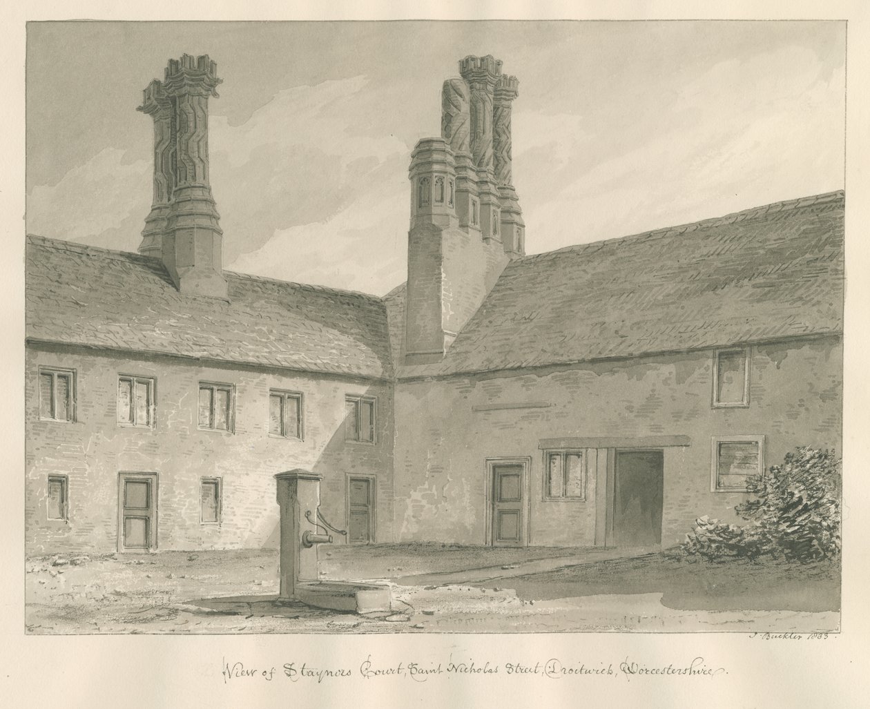 Worcestershire - Droitwich - Staynors Court: sepia-tegning, 1833 av John Buckler