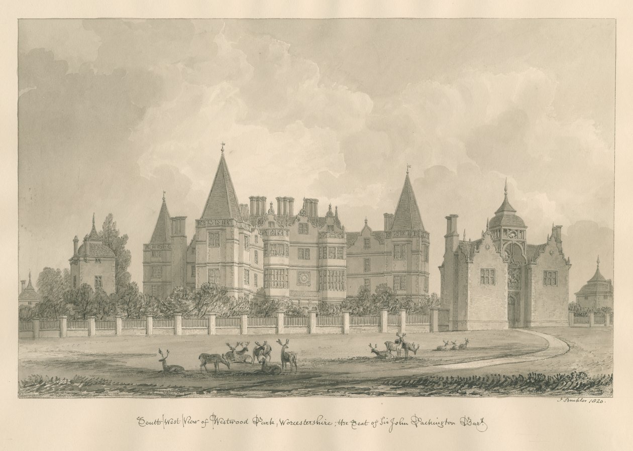 Worcestershire - Westwood Park: sepia-tegning, 1820 av John Buckler