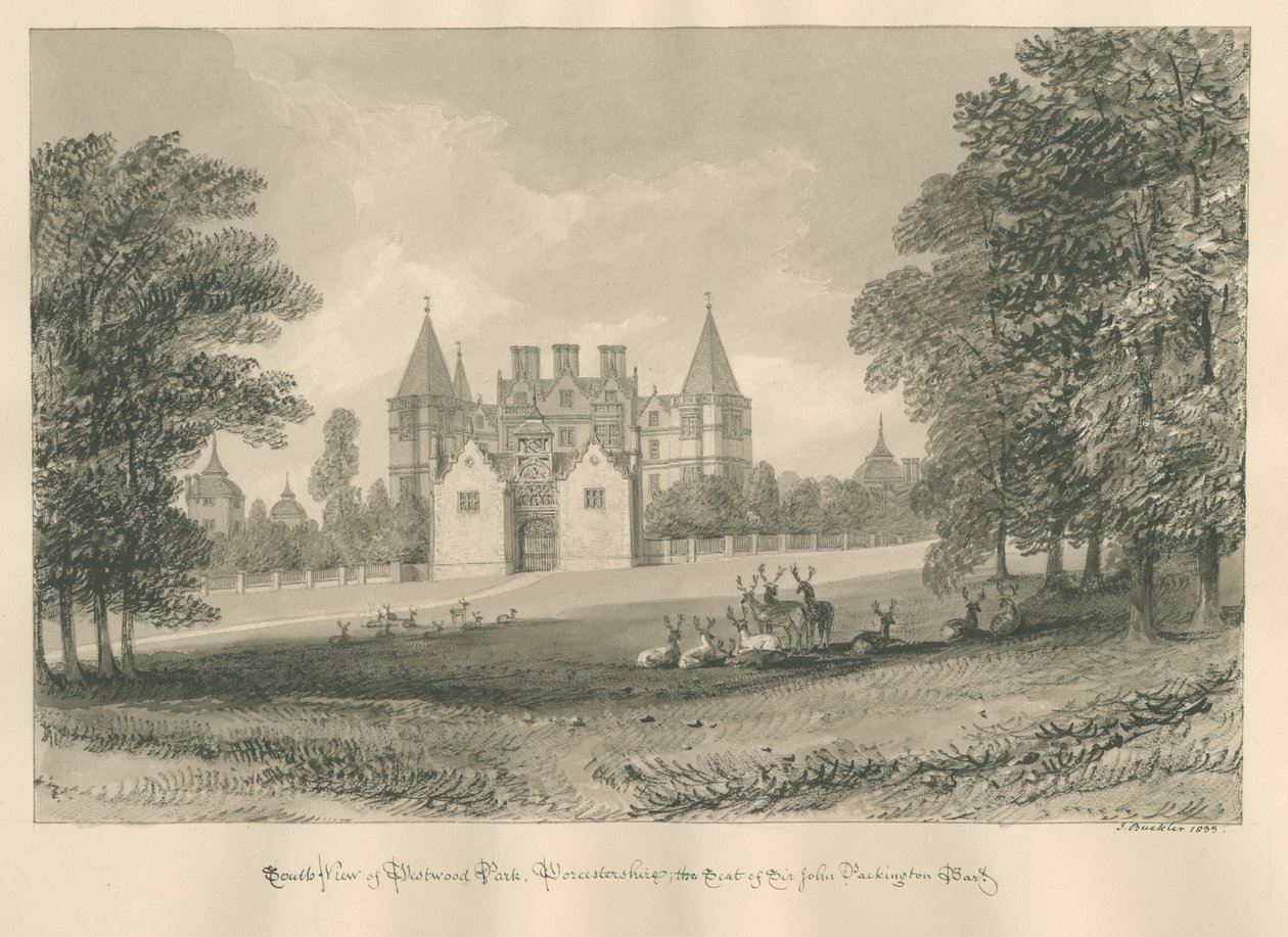 Worcestershire - Westwood Park: sepia-tegning, 1833 av John Buckler