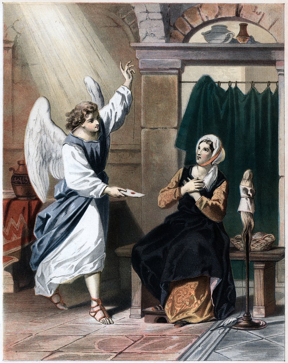 Engel som bringer et brev fra Gud til Christiana, c1850 av John Bunyan Bristol