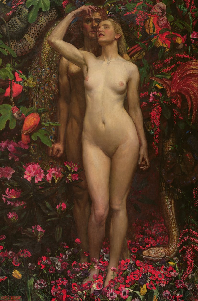 Adam og Eva med slangen, 1877 av John Byam Liston Shaw