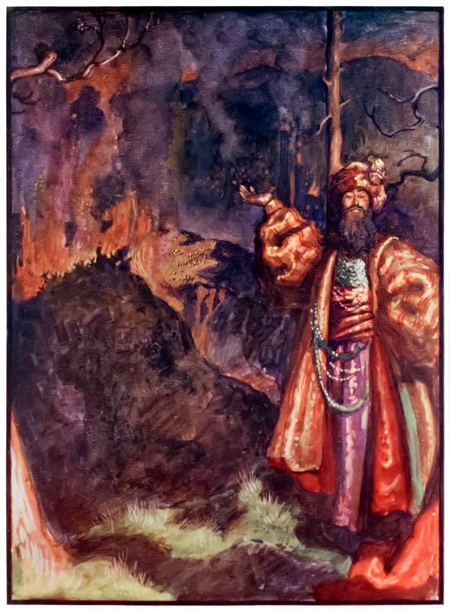 Demas fra The Pilgrims Progress From This World, To That What Is To Come av John Bunyan (1628-1688) Illustrasjon av Byam Shaw (1872-1919) som viser Demas som inviterer pilegrimene til å jobbe med sølvgruven av John Byam Liston Shaw
