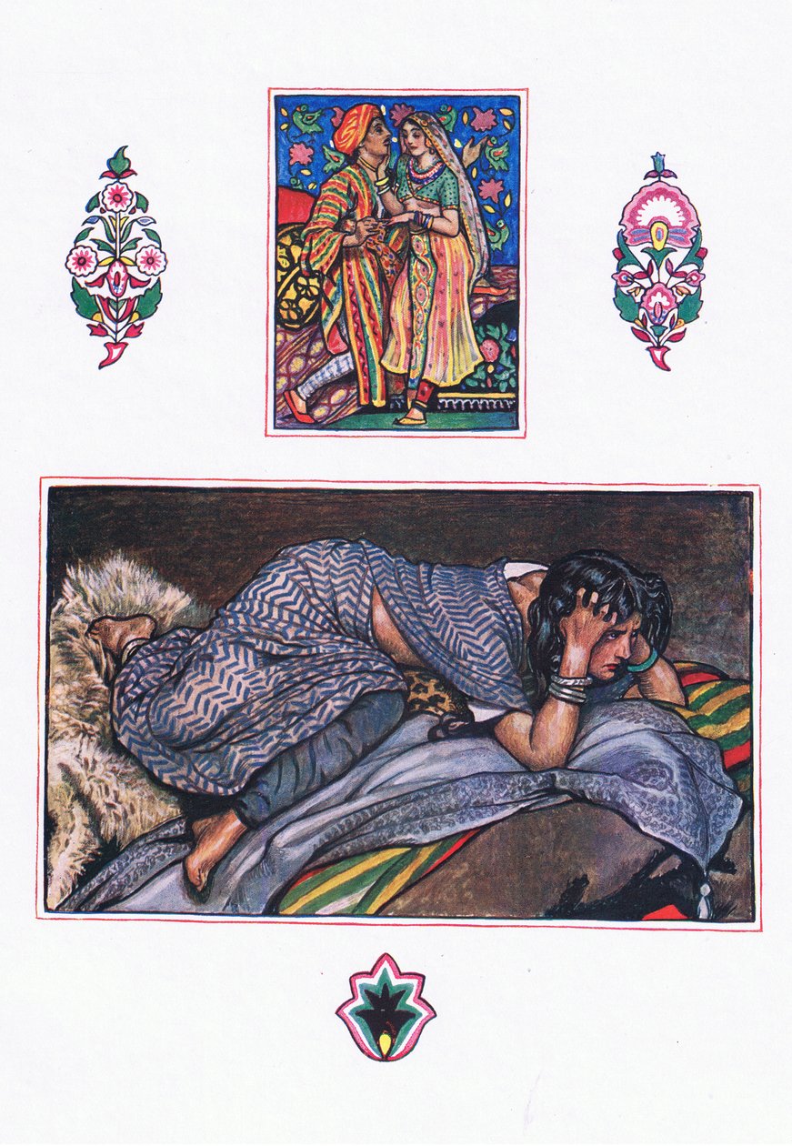 Deserted gypsies-sang: Hillside Camp, illustrasjon fra The Garden of Kama (og andre tekster fra India), 1920 av John Byam Liston Shaw