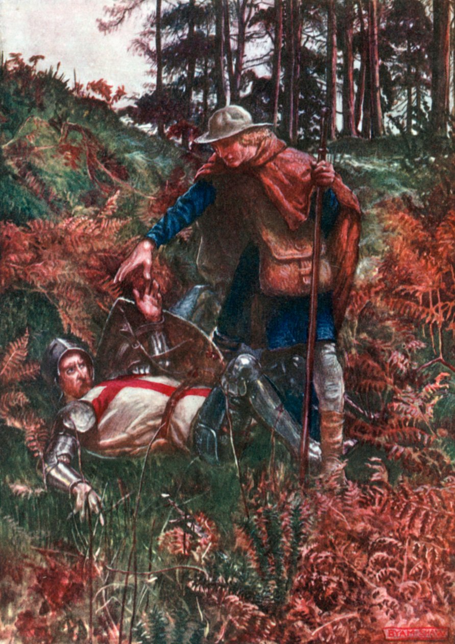 Trofast hjelper kristen opp etter fallet (fargelitografi) av John Byam Liston Shaw