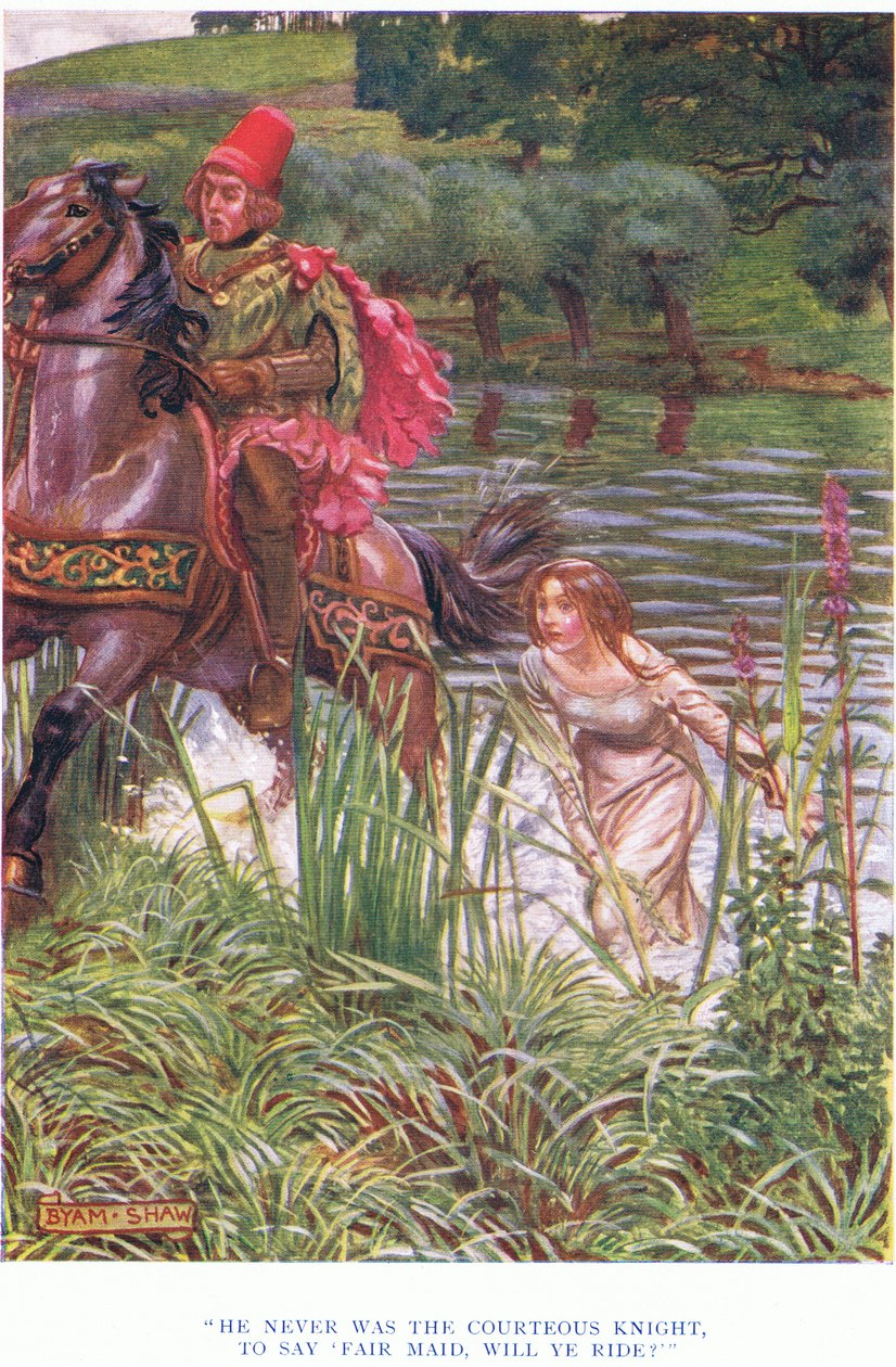 Han har aldri vært den høflige ridderen, for å si, skjønn hushjelp vil du ri, 1928 av John Byam Liston Shaw