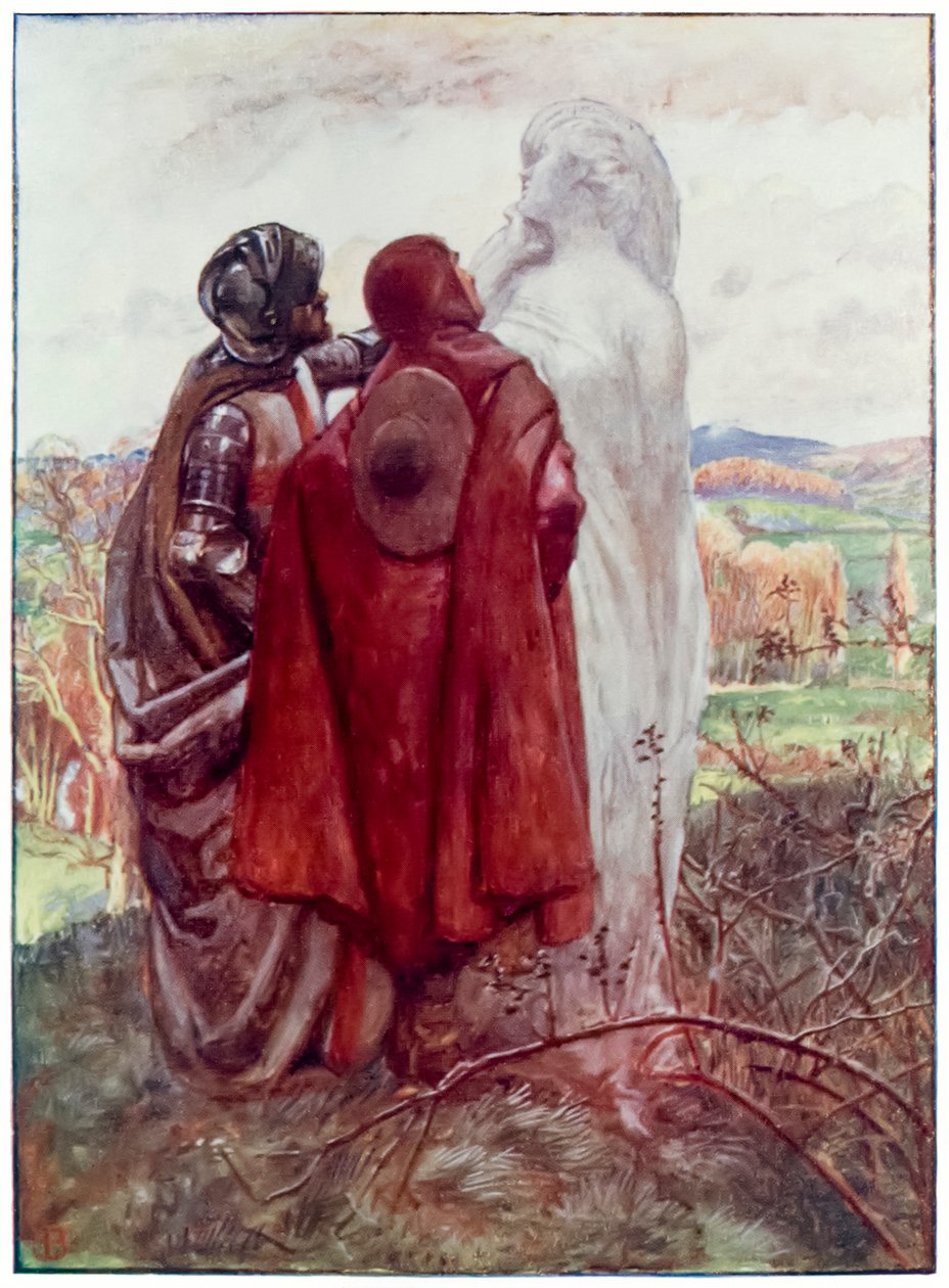 Masse kone fra The Pilgrims Progress From This World, To That What Is To Come av John Bunyan (1628-1688) Illustrasjon av Byam Shaw (1872-1919), Christian og Hopeful finner en statue av salt ved siden av av John Byam Liston Shaw