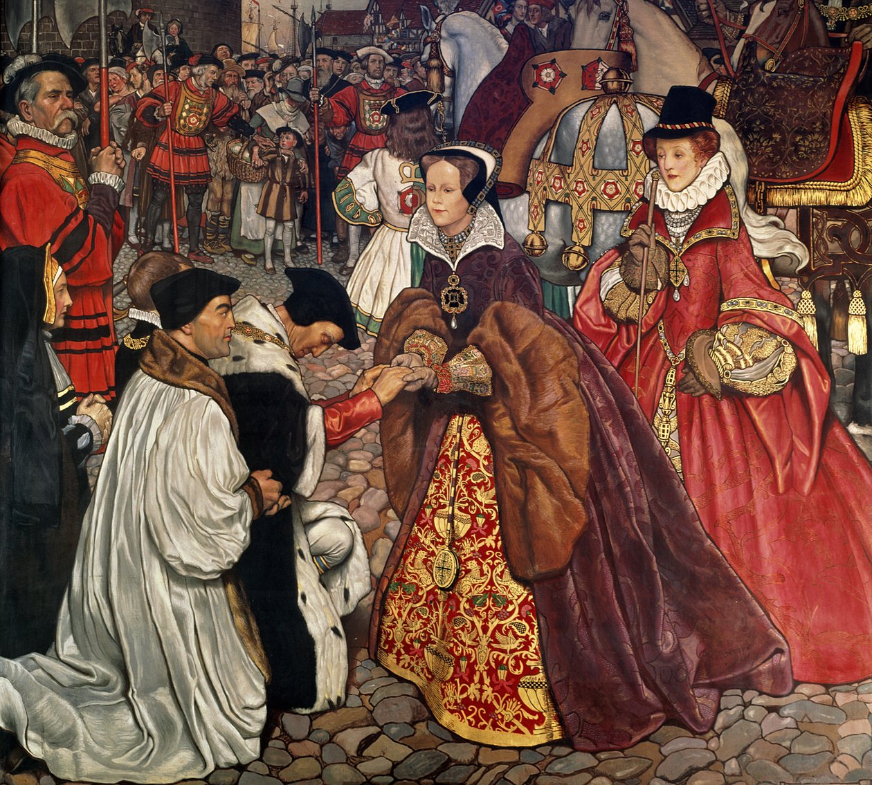 Dronning Mary (1516-58) og prinsesse Elizabeth (1533-1603) på vei inn i London, 1553, 1910 av John Byam Liston Shaw
