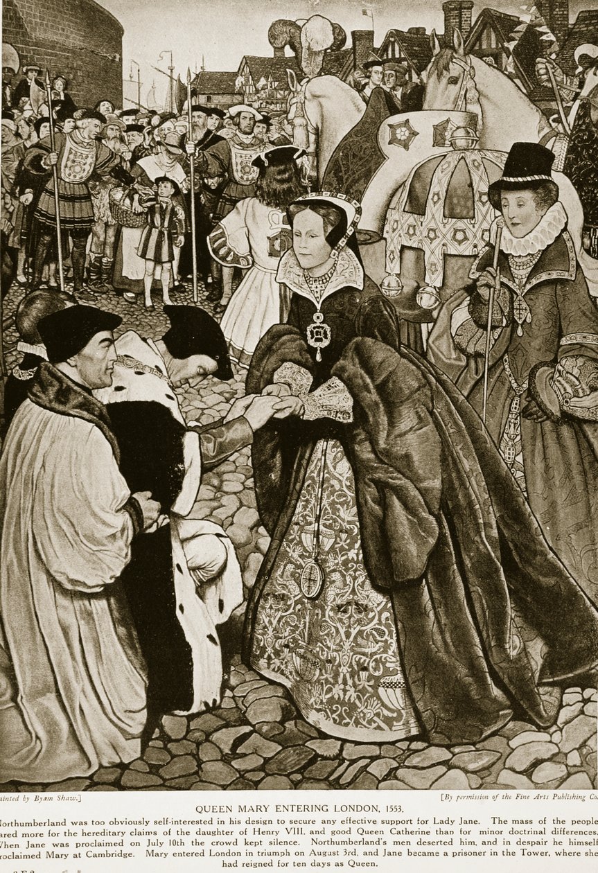Queen Mary kommer inn i London, 1553, illustrasjon fra 