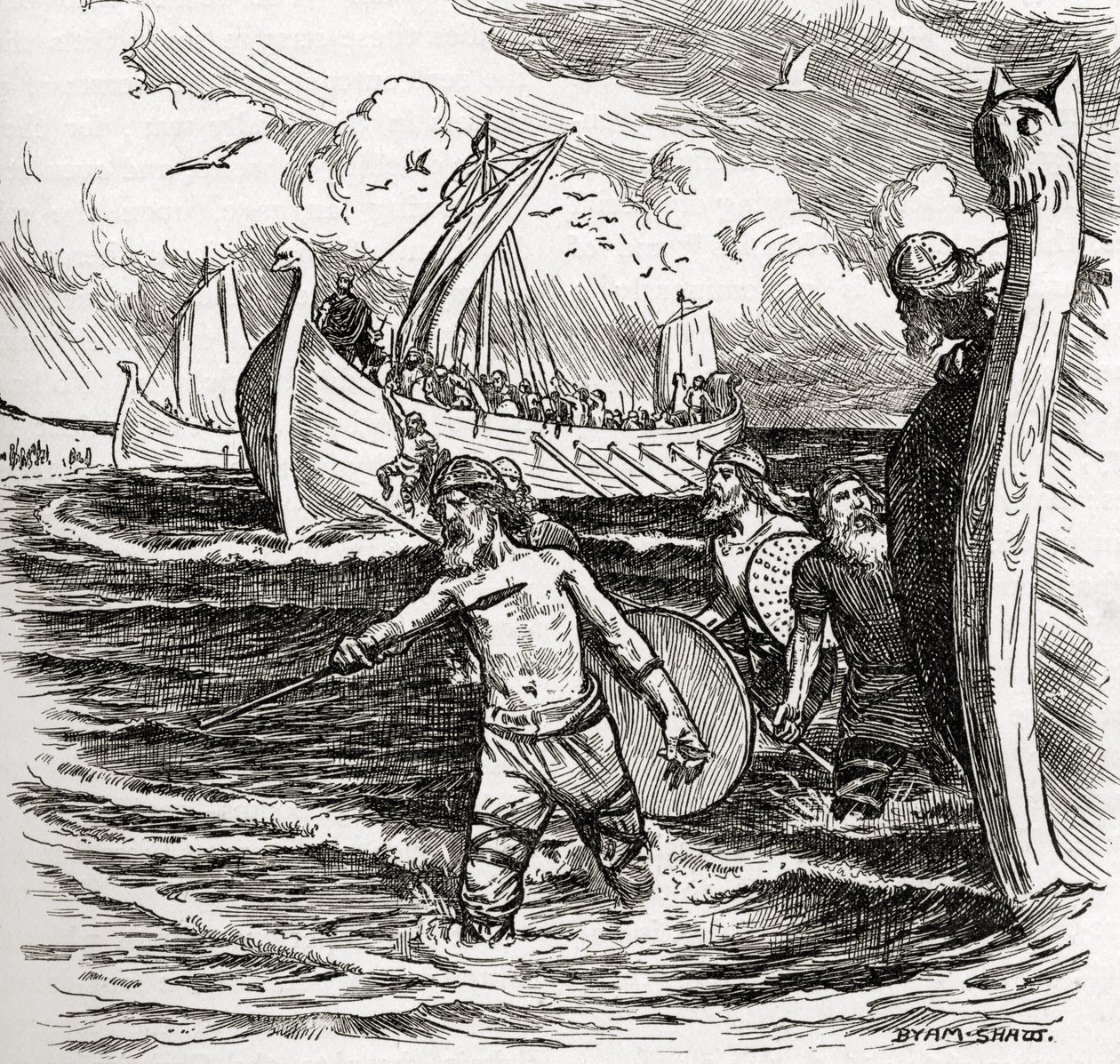 The Landing of the Jutes at the Isle of Thanet, Kent, England, 449 AD, fra boken 