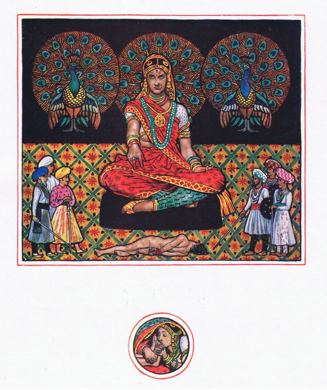 Beklagelsen til Ranee i Hall of Peacocks, illustrasjon fra The Garden of Kama (og andre tekster fra India), 1920 av John Byam Liston Shaw