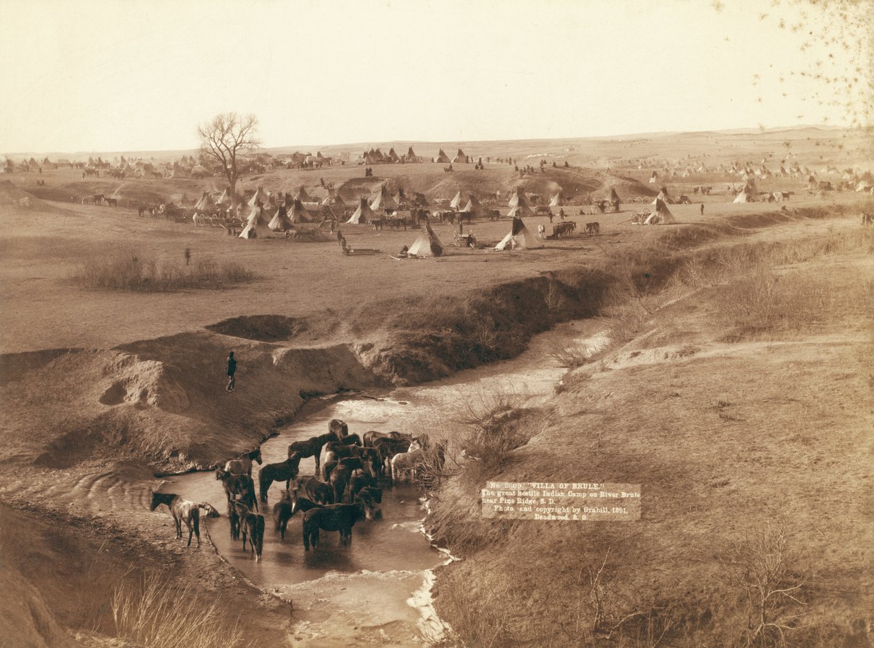 Den store fiendtlige indiske leiren ved elven Brule nær Pine Ridge av John C. H. Grabill
