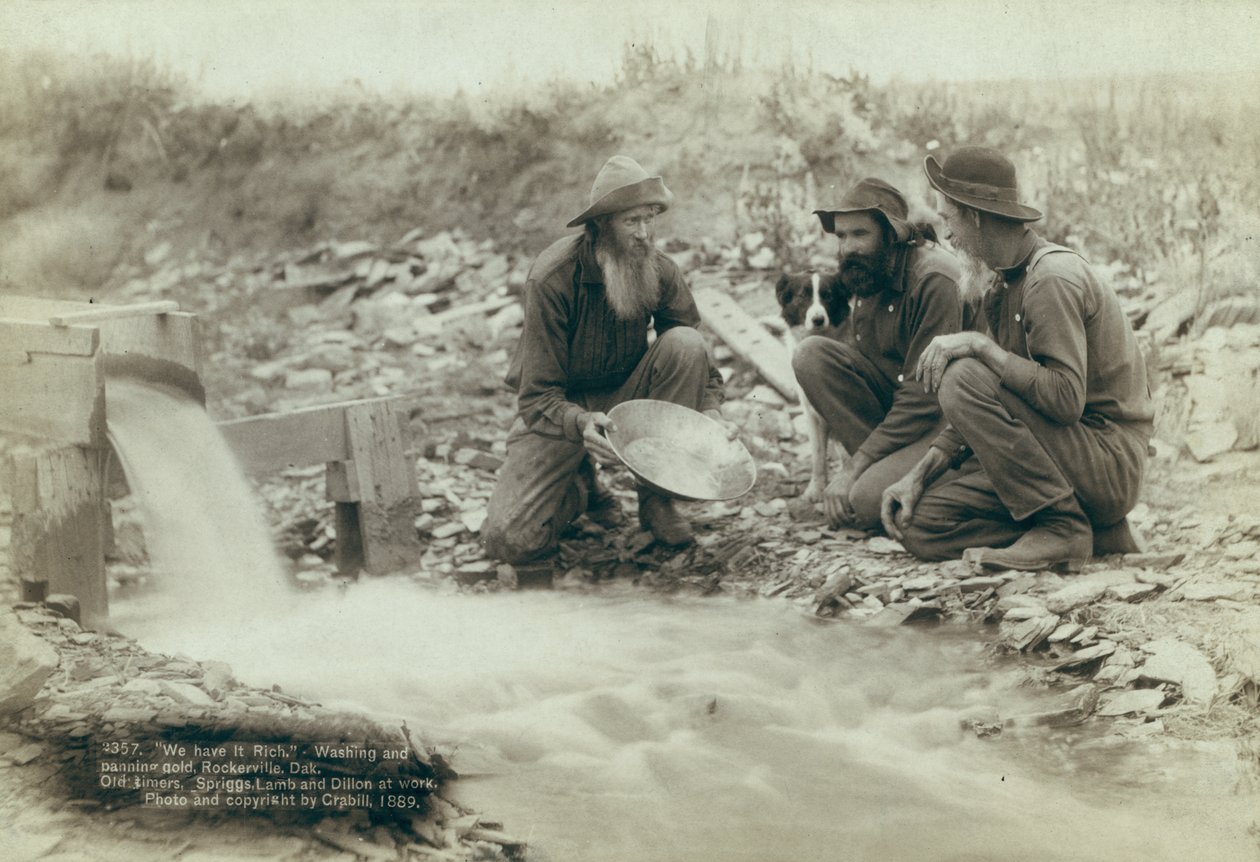 Vasking og panorering av gull, Rockerville, 1889 av John C. H. Grabill